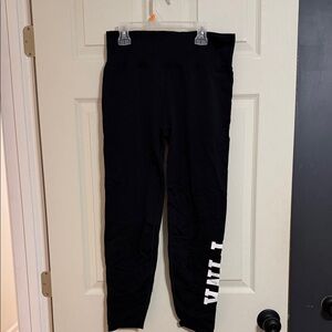 PINK Victoria's Secret Black Leggings with White Side Text